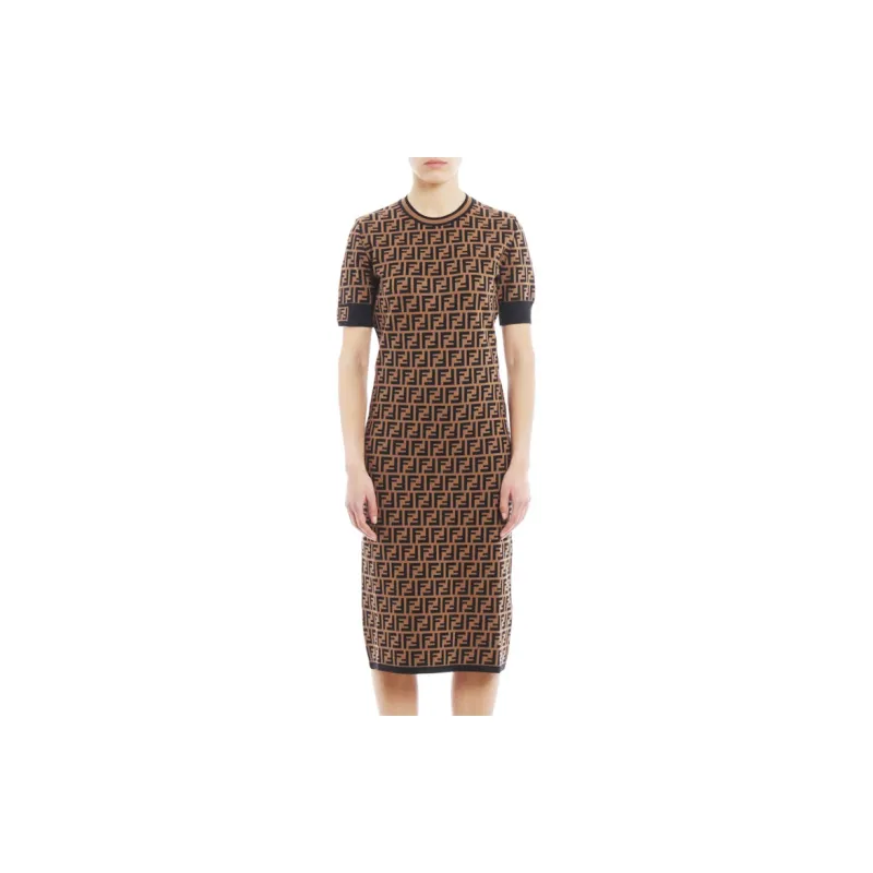 FENDI Short Sleeved Dresses Women's Brown-2
