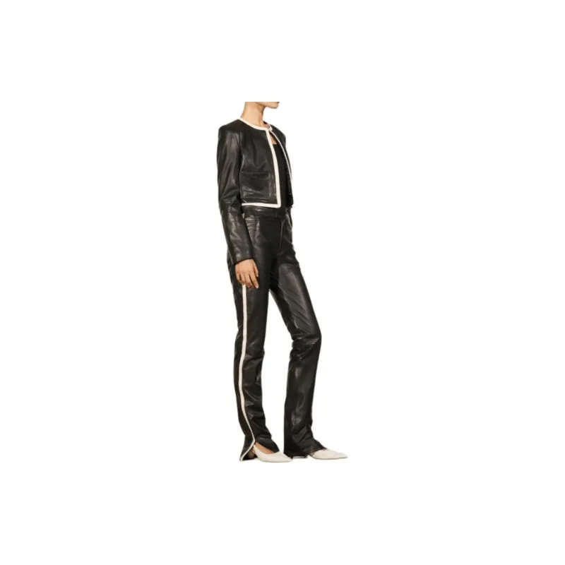 ZARA Leather Jacket Women's Black/Nude-3