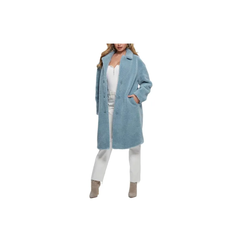GUESS FW23 Solange Faux-Fur Coat Coats Women's Blue-1