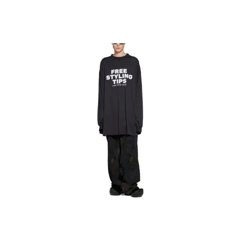 Balenciaga T Shirt Loose Fit Style Women's Black-2