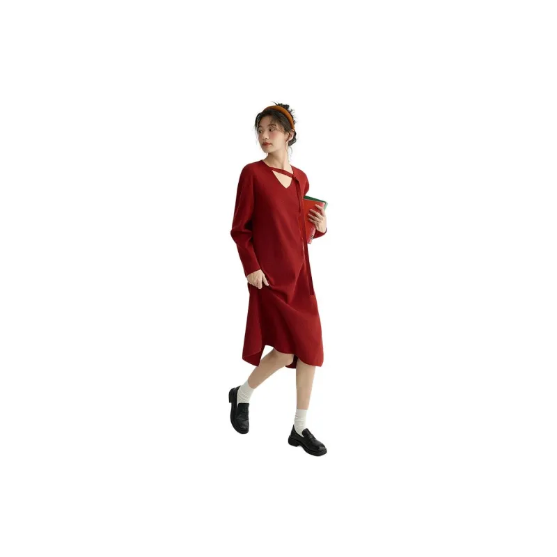 Demana Long Sleeved Dress Women's Maroon-1