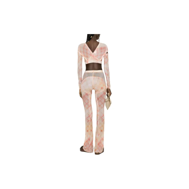 KNWLS Check print Semi sheer Trousers-2