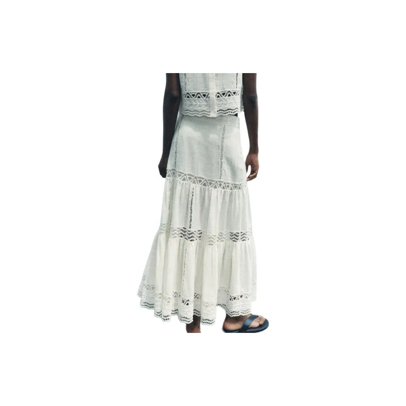 ZARA ZW Series Casual Long Skirt Women's White-3