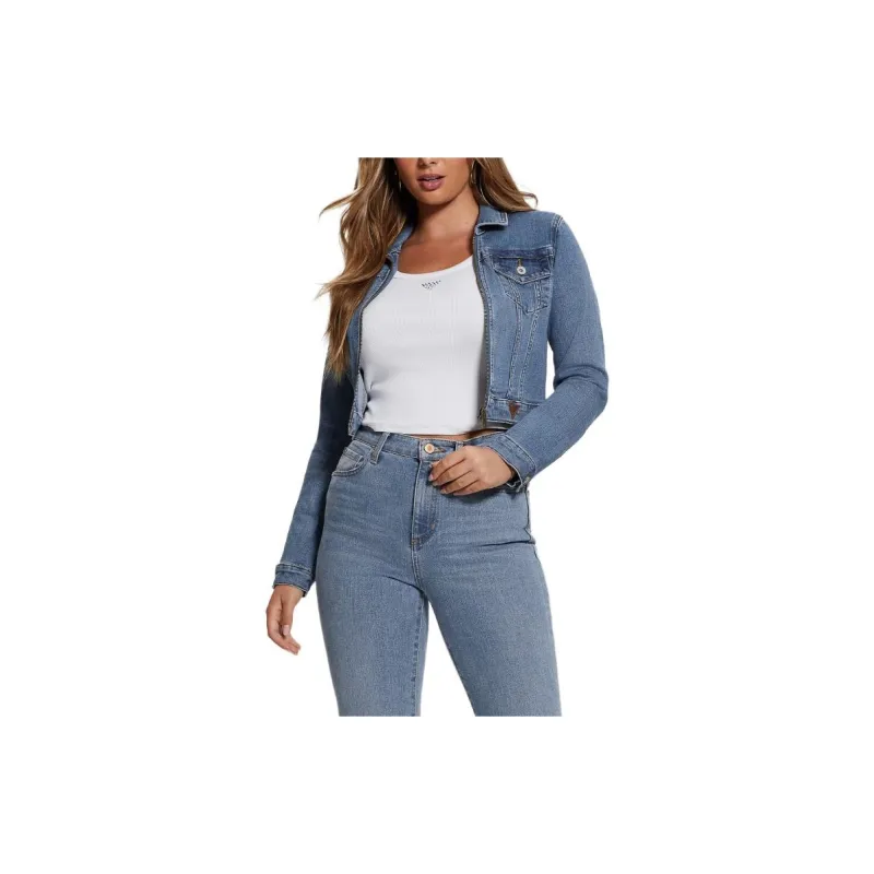 GUESS Sexy Crop Denim Jacket Jackets Coats Women's Blue-1