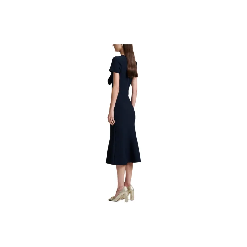 SCANLAN THEODORE Crepe Knit Cravat Dress Short-Sleeved Dresses Women's Navy/Marine Blue-1