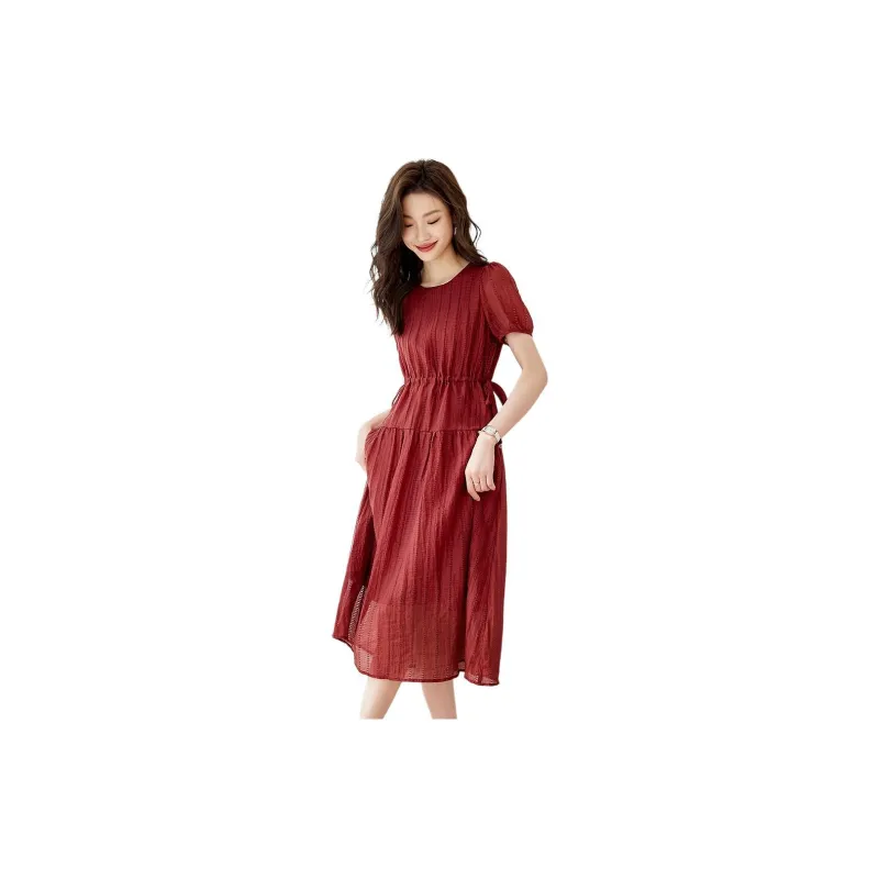 Mo Han Yi Mei Short Sleeved Dresses Women's Red-4