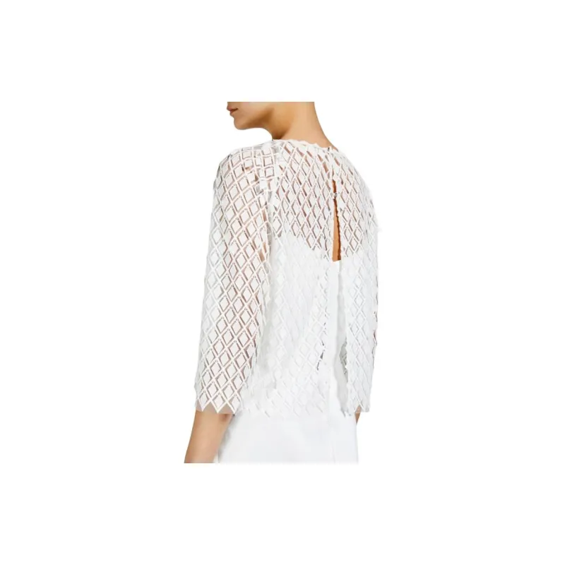 MaxMara Trento Collection Embroidered Tulle Blouse Shirt Women's White-3