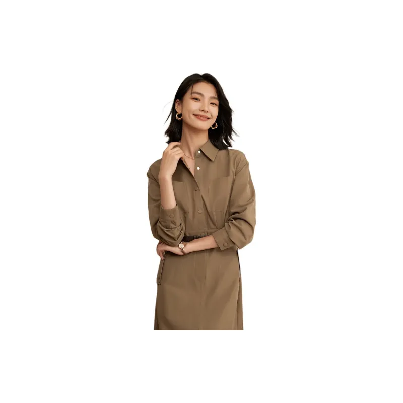 Mo Han Yi Mei Long Sleeved Dresses Women's Khaki-1