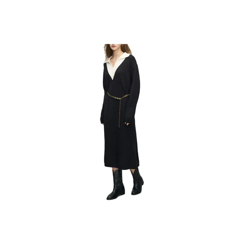 BASIC HOUSE FW23 Long-Sleeved Dresses Women's Black-3