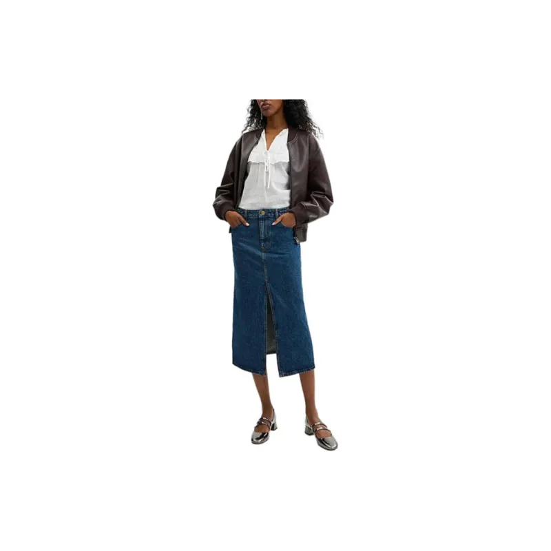 COACH FW24 Denim Long Skirt Women's Dark Blue-2