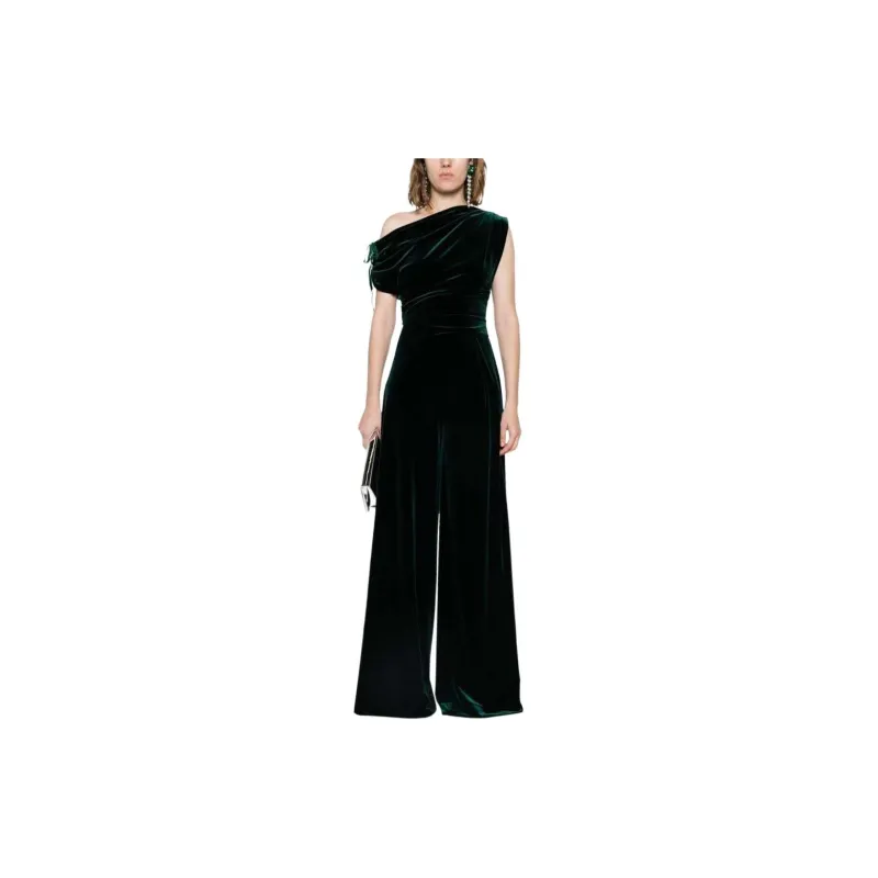 Talbot Runhof Gathered-detailed Velvet Jumpsuit-1