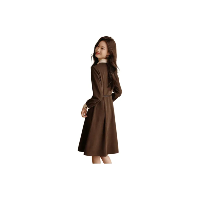 Mo Han Yi Mei Long Sleeved Dresses Women's Coffee-3
