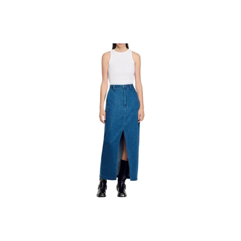 Sandro Rhinestone embellished Denim Skirt-1