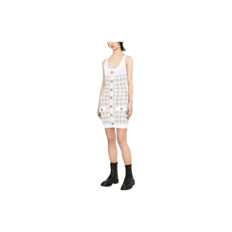 BALMAIN Houndstooth Sleeveless Minidress-1