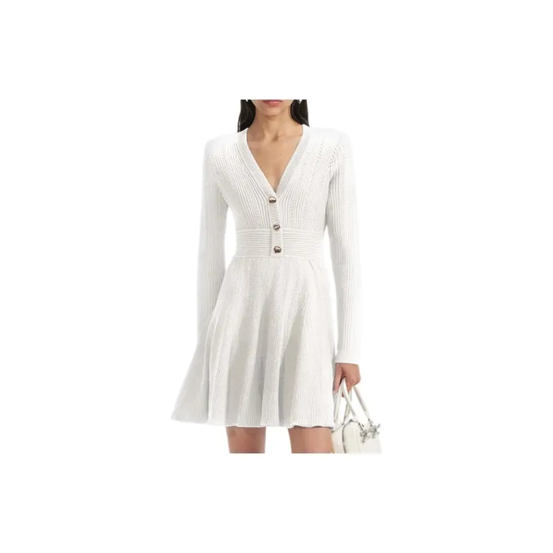 Self portrait Long Sleeved Dress Women's Pure White-1