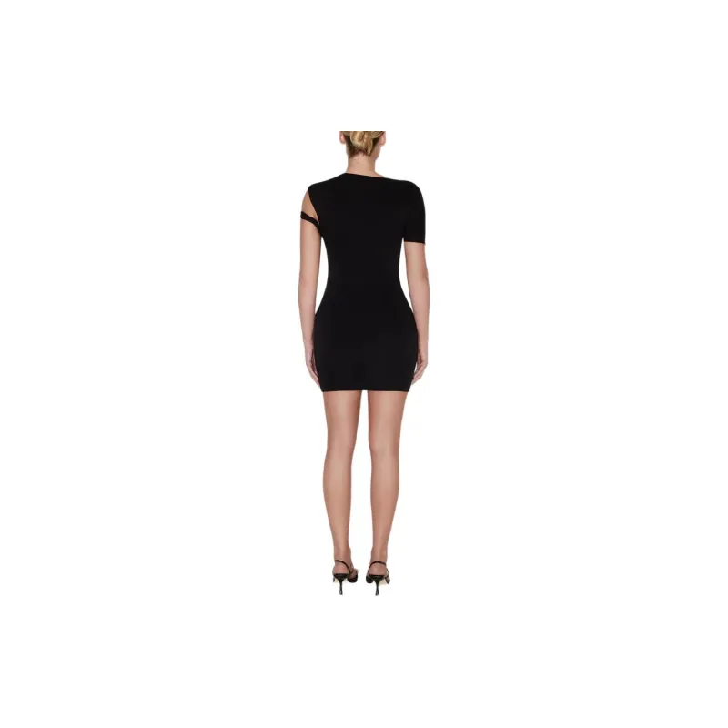 Khy DROP 004 Sueded Stretch Twist Mini Dress Short-Sleeved Dresses Women's Black-2
