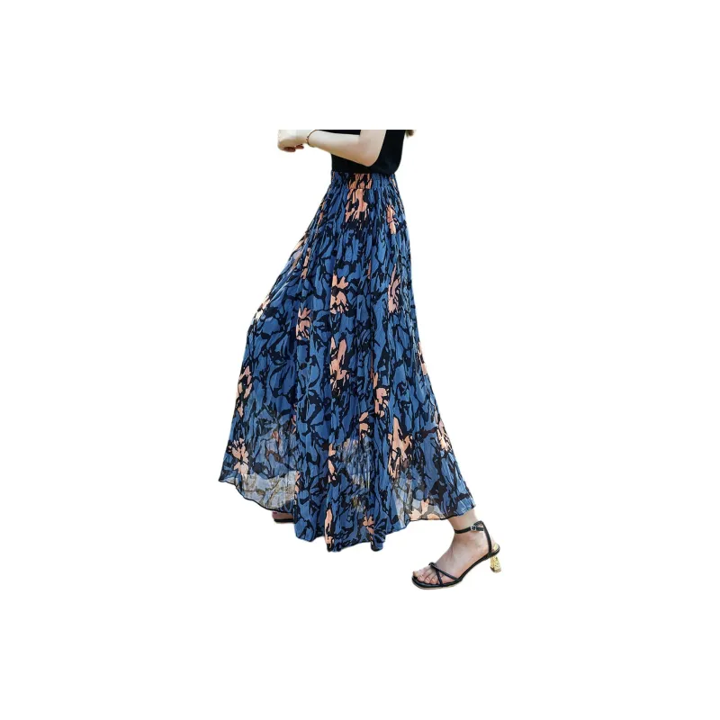 Mo Han Yi Mei Casual Long Skirt Women's Blue-3