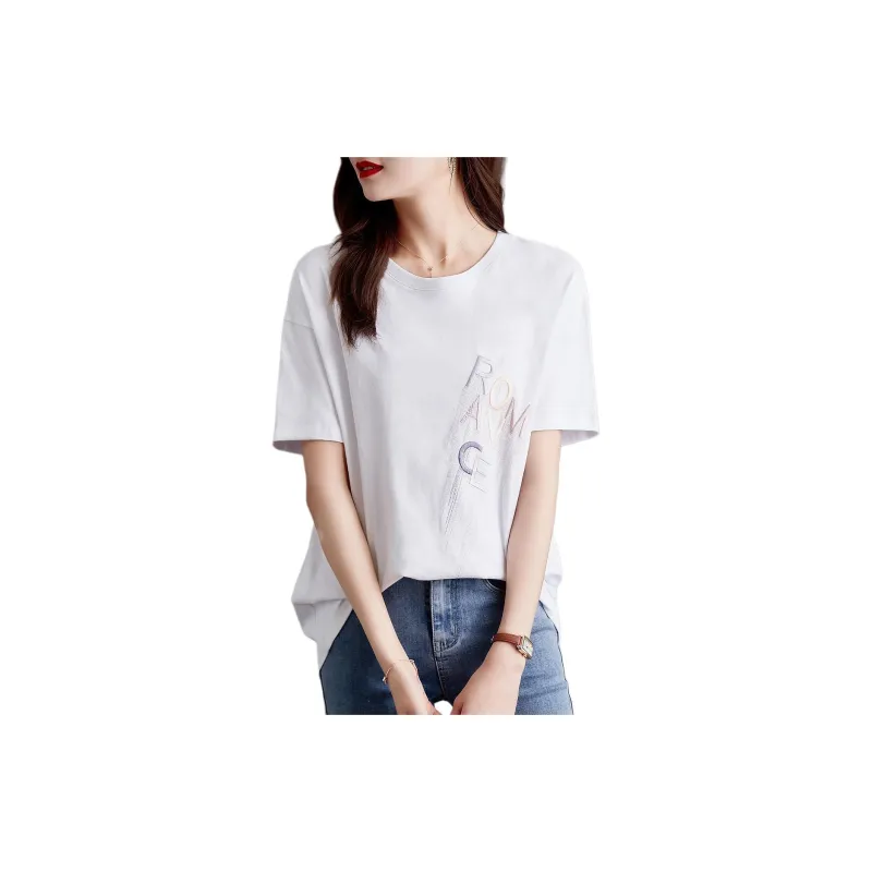 Mo Han Yi Mei Drop Shoulder Sleeve T Shirt Women's Raw White-1