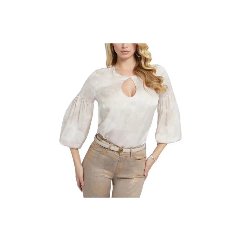 GUESS Floral Print Blouse T-Shirt Women's Ecru-2