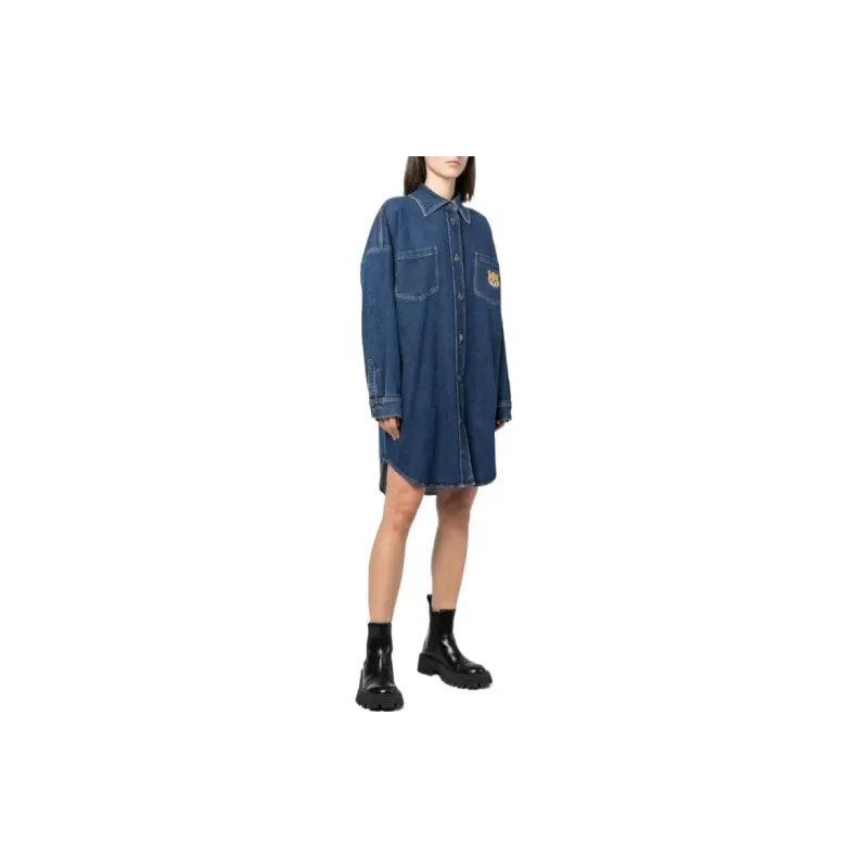MOSCHINO Teddy patch Denim Shirt Dress-2