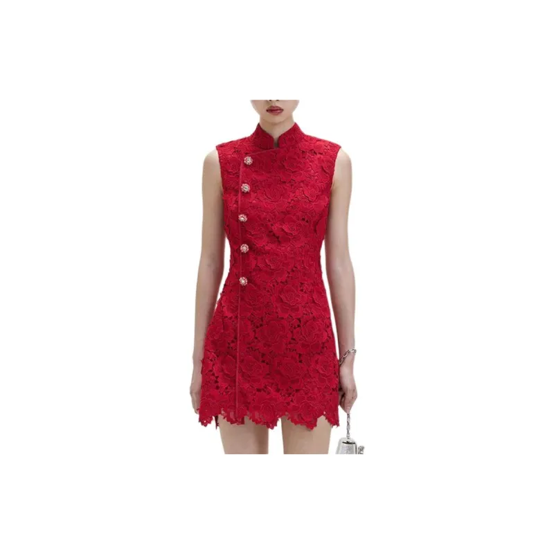 Self portrait Sleeveless Dress Women's Burgundy-1