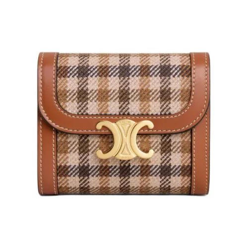 CELINE Triomphe Fabric With Cow Leather Wallet Small Size Women's Multicolor