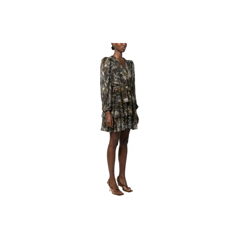 Just Cavalli Printed Ruffled Trim Tiered Mini Dress-2