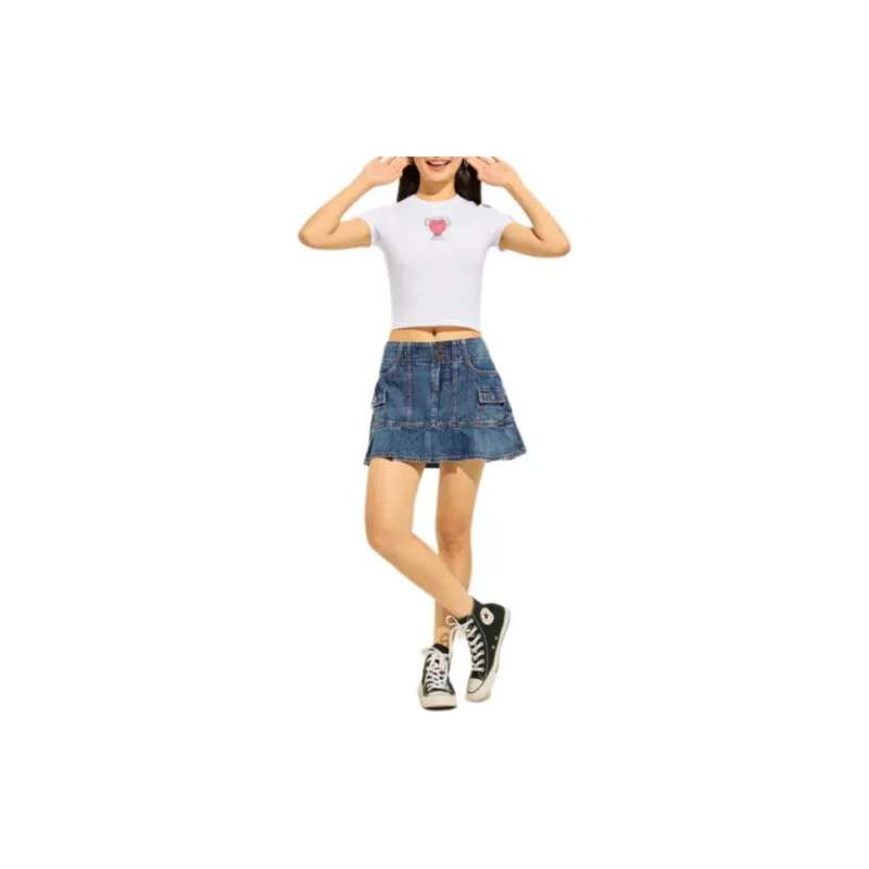 Hollister Denim Short Skirts Women's Blue-2