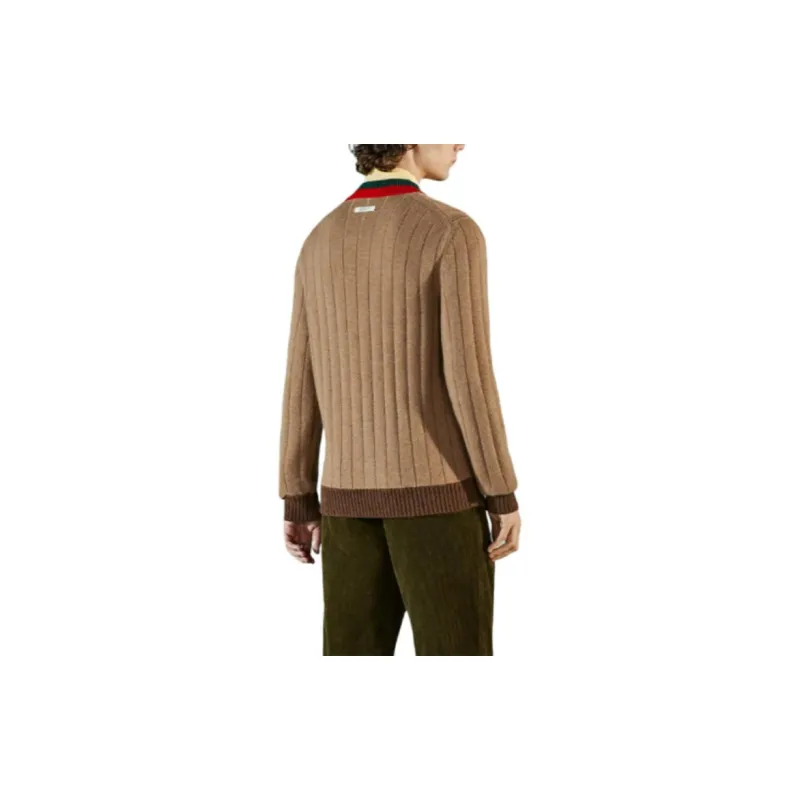 GUCCI Web Stripe Ribbed knit Cardigan-2