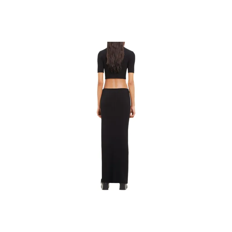 COURREGES Mock Neck Rib Knit Cropped Top 'Black'-2