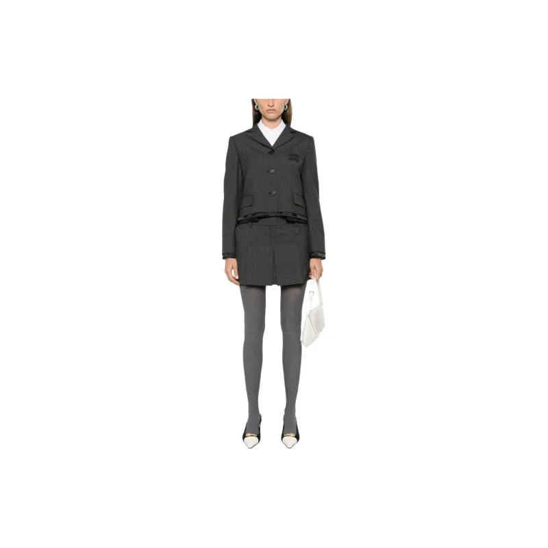 MIU MIU Tartan Print Cropped Jacket 'Slate Grey'-2