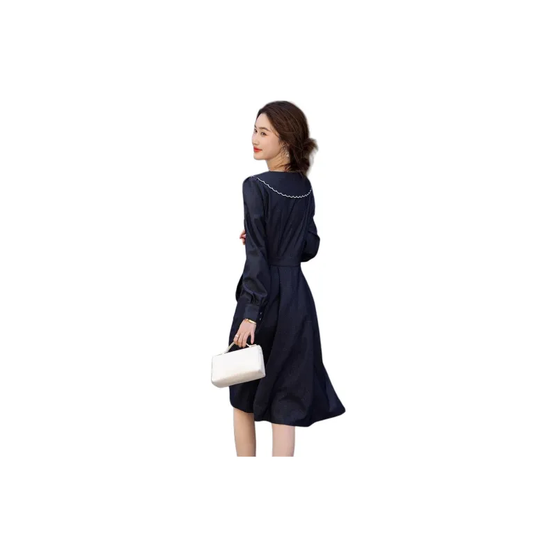 【dme】 Long Sleeved Dresses Women's Navy Blue-3