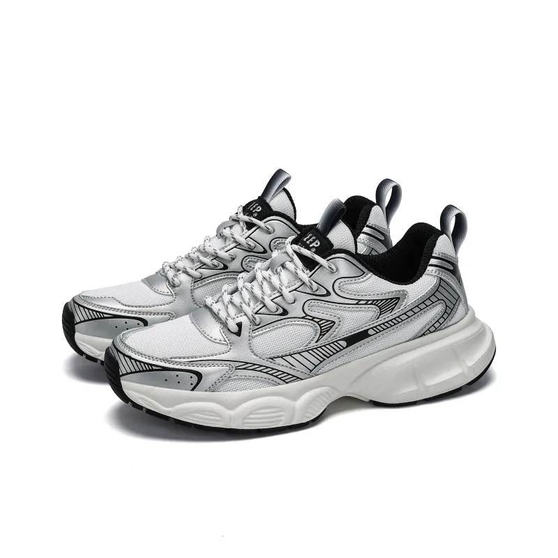 JEEP SPIRIT Anti-Slip And Wear-Resistant Lightweight Low-Top Chunky Sneakers Men's Silver-2