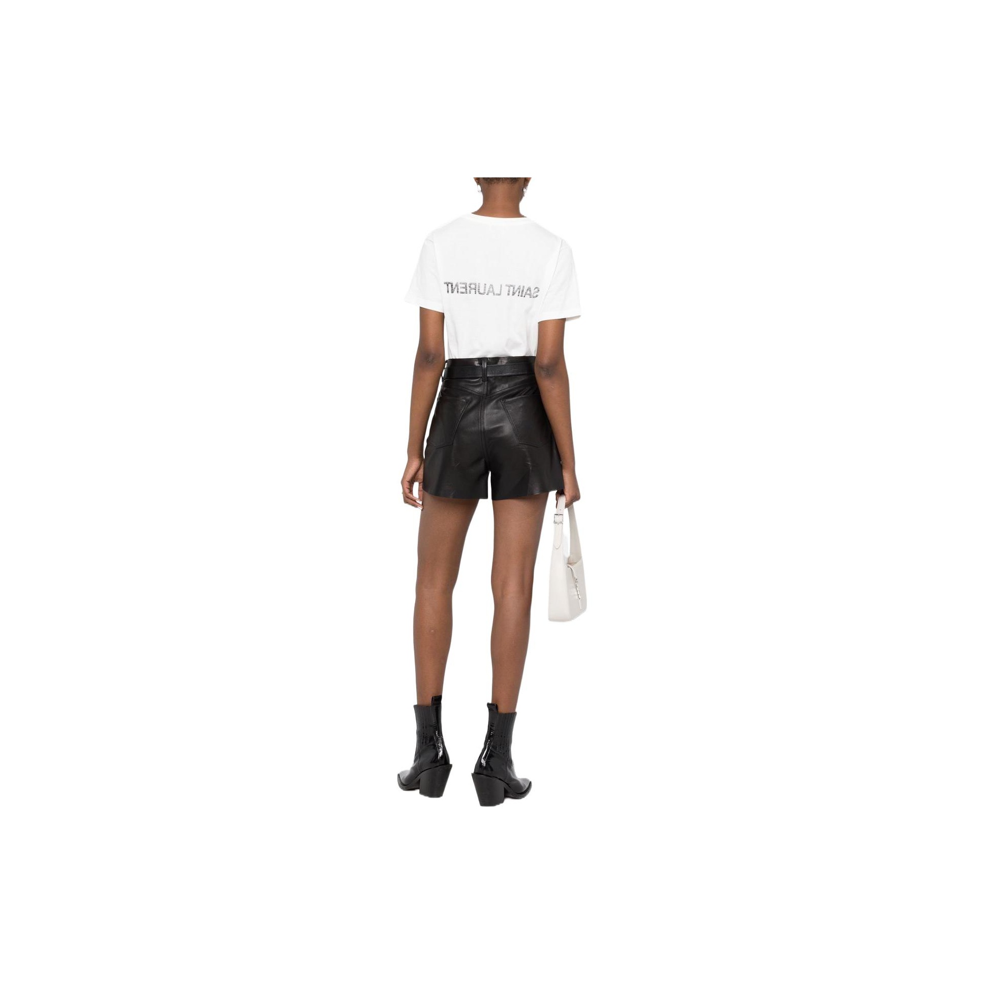 ★Saint Laurent★ Reverse Logo Short Sleeve T-Shirt Natural Saint Laurent Reverse Logo T-Shirt in Naturel & Noir | FWRD