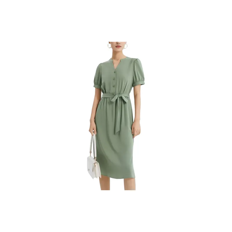 GOELIA Short Sleeved Dresses Women's Gray Green-2