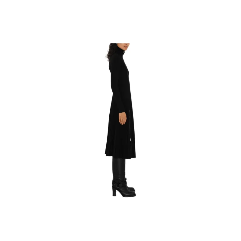 Burberry Long Sleeved Zip-Detailed Turtleneck Dress-2