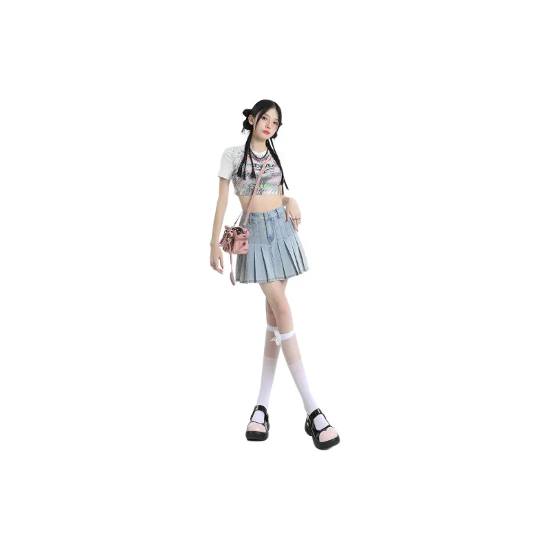 Kazakhstan Denim Short Skirts Women's Light Blue-1