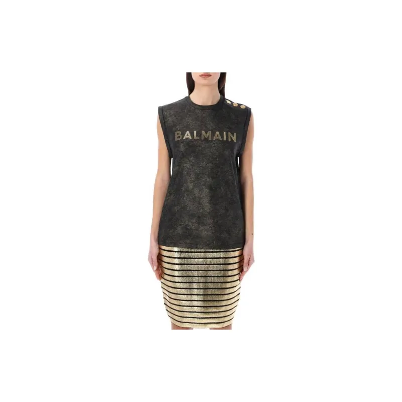 BALMAIN T-Shirts Women's Charcoal Gray-2