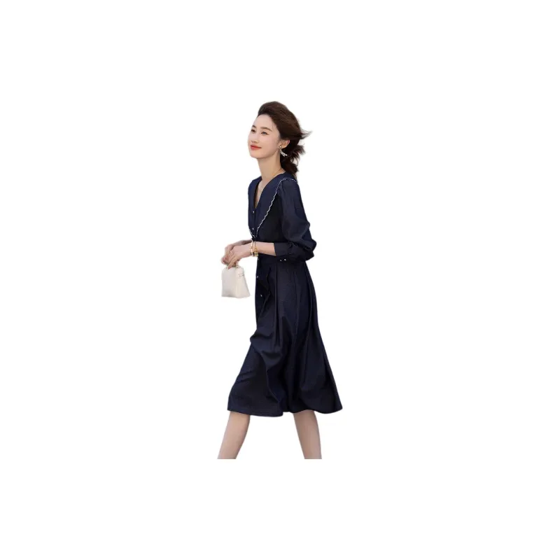 【dme】 Long Sleeved Dresses Women's Navy Blue-2
