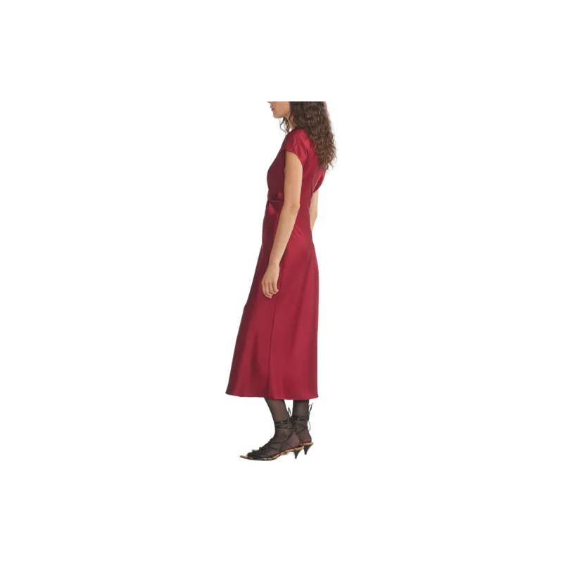 ARITZIA FW24 Wilfred Nicolette Satin Dress Short-Sleeved Dresses Women's Dark Ruby Red/Deep Gemstone Red-4
