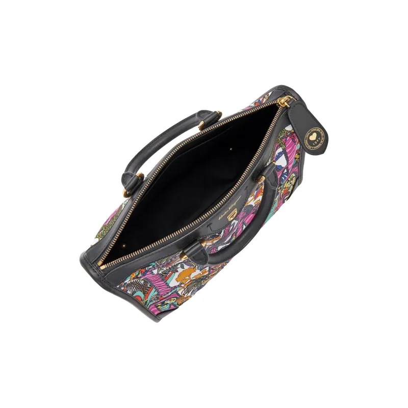 FERRAGAMO Nylon Shoulder Bag Crossbody Bag Handbag Medium Size Women's Black & Multicolor-6