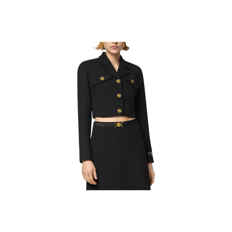 VERSACE Medusa Logo Patch Head Buttons Cropped Jacket-2