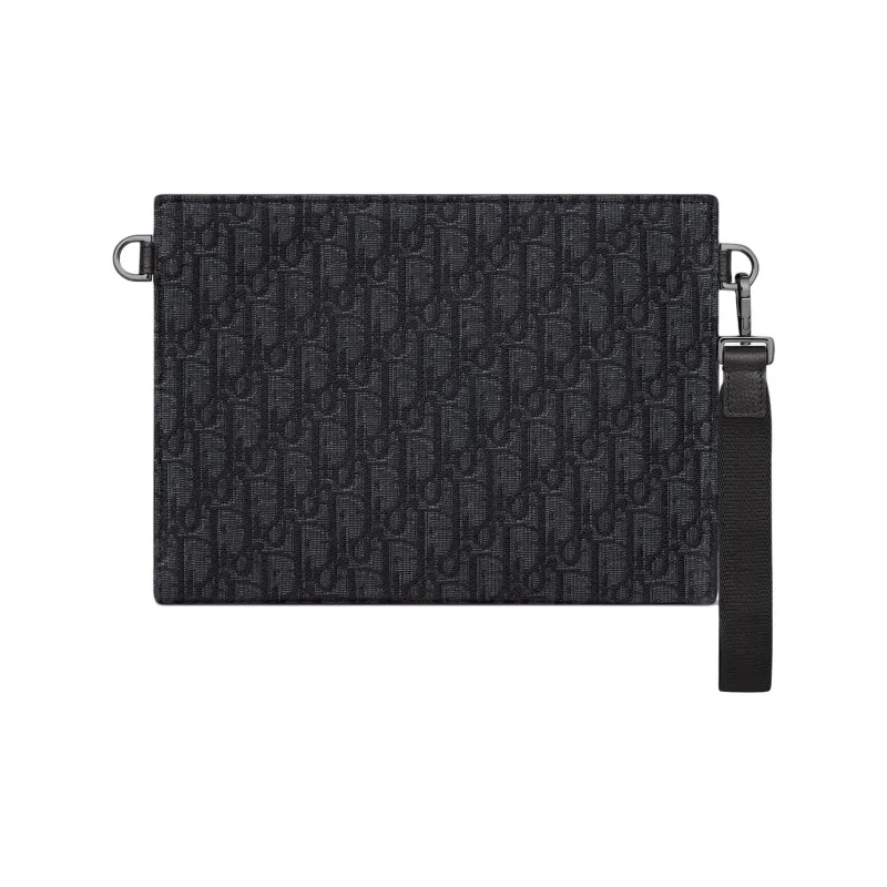 DIOR Oblique Print Jacquard Fabric Clutch Men's Black-2