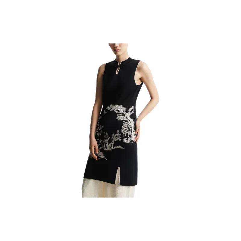 Shanghai Tang Sleeveless Jacquard Qipao Dress-1