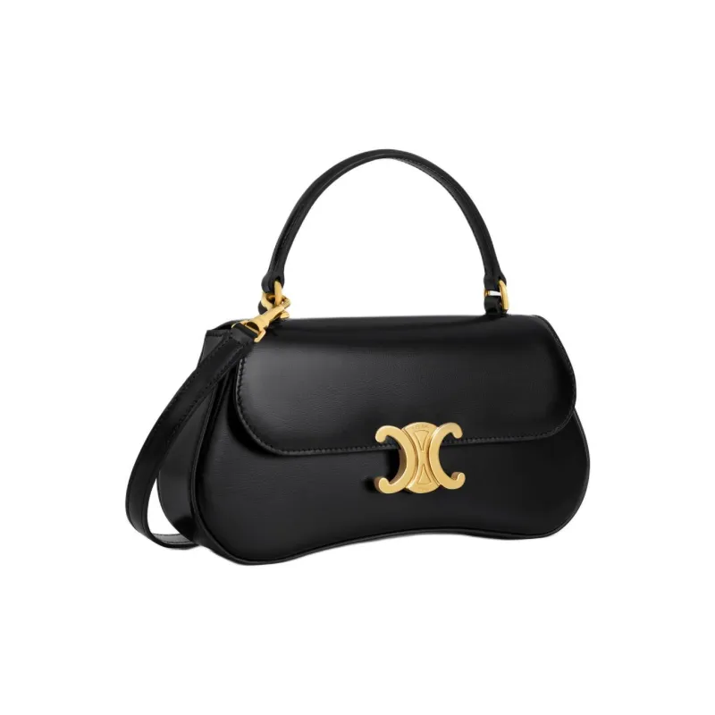 CELINE Shiny Cow Leather Shoulder Bag Crossbody Bag Handbag Women's Black-1