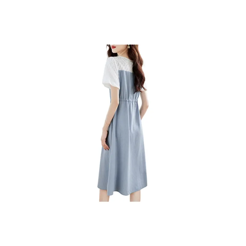Mo Han Yi Mei Short Sleeved Dresses Women's Denim Blue-2