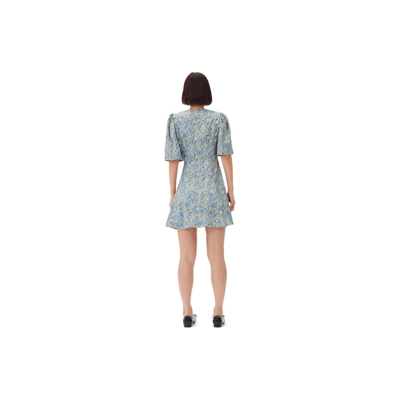 GANNI Floral print Crinkled Mini Dress-3