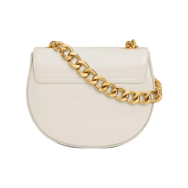 CELINE Lacquered Finish Cow Leather Handbag, Shoulder Bag Trumpets Women's Cotton White-3