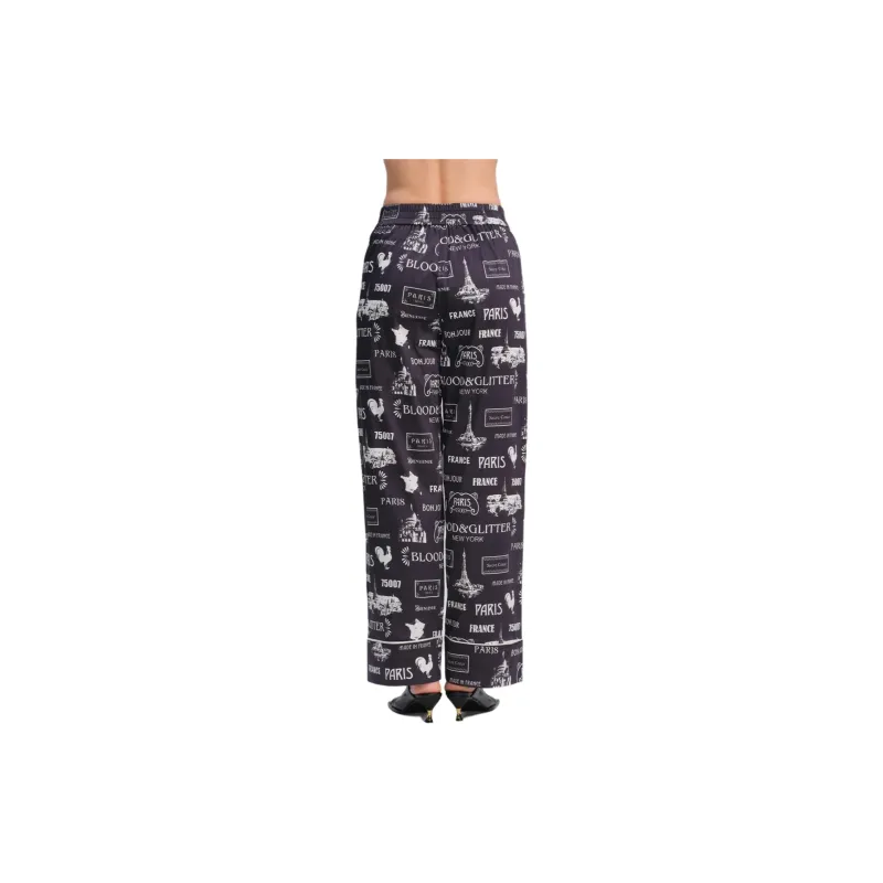 Blood Glitter Casual Pants Women's Black Floral-1