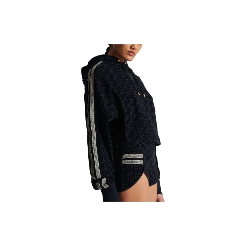 BALMAIN Monogram print Cropped Hoodie-5